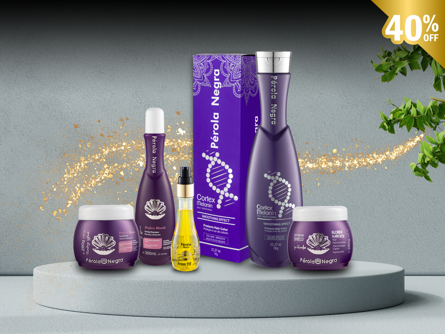 Kit Perola Negra Cortex - blond ( Smoothing Effect Cortex 1Kg - Shampoo Blond 300ml - Mask blond 280g - Botox Blond 280g - Oil 60ml )