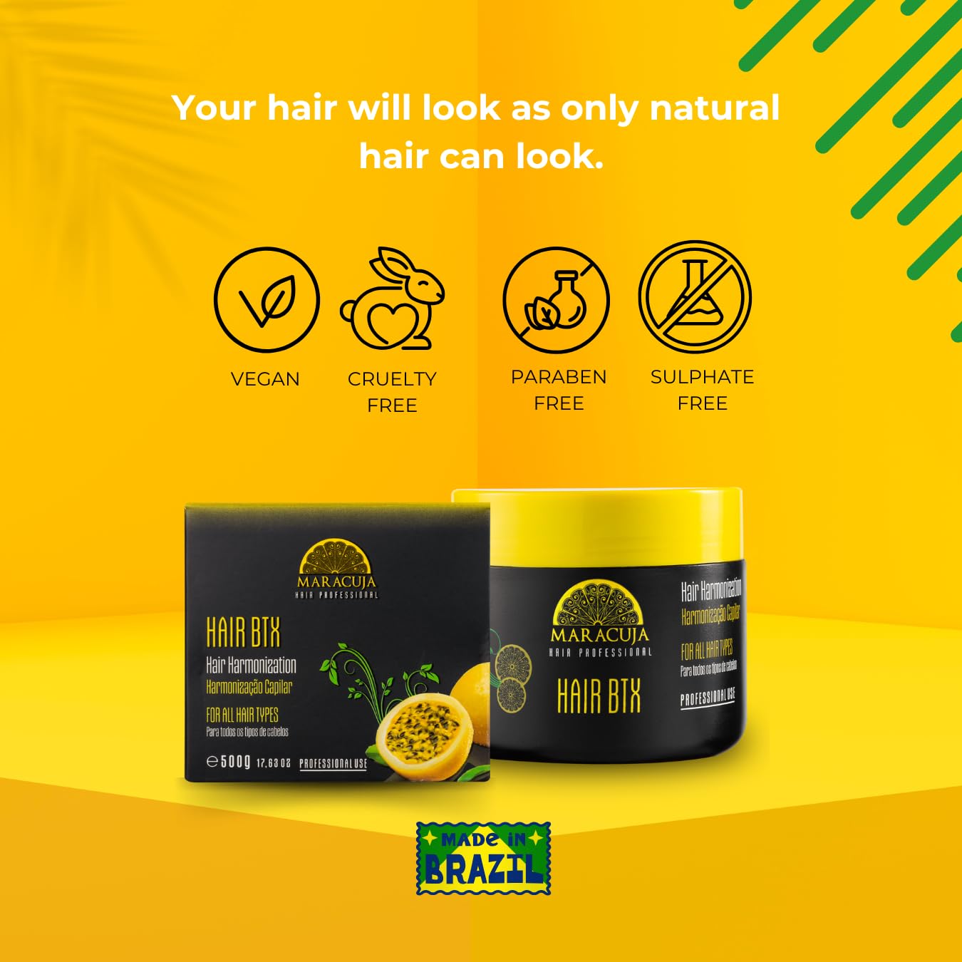 MARACUJA Hair Botox - Passion Fruit Brazilian Botox, Hair Harmonization, Anti-frizz - Intensive Treatment for all hair types, Hair Mask for Damage Repair and Control of Frizz and Volume - 17,63 oz