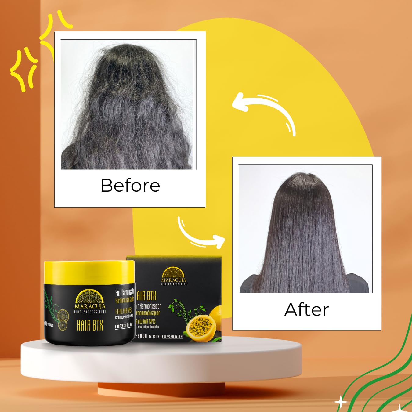 MARACUJA Hair Botox - Passion Fruit Brazilian Botox, Hair Harmonization, Anti-frizz - Intensive Treatment for all hair types, Hair Mask for Damage Repair and Control of Frizz and Volume - 17,63 oz