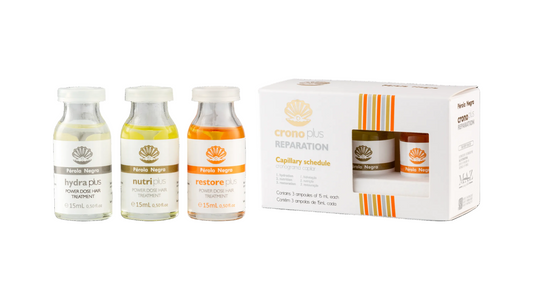 PÉROLA NEGRA Ampoules Cronoplus, Reparation, Capillary Schedule - Power Dose Deep Conditioning Treatment for Damaged Hair - 15 ml each ampoule (box with 3 ampoules)