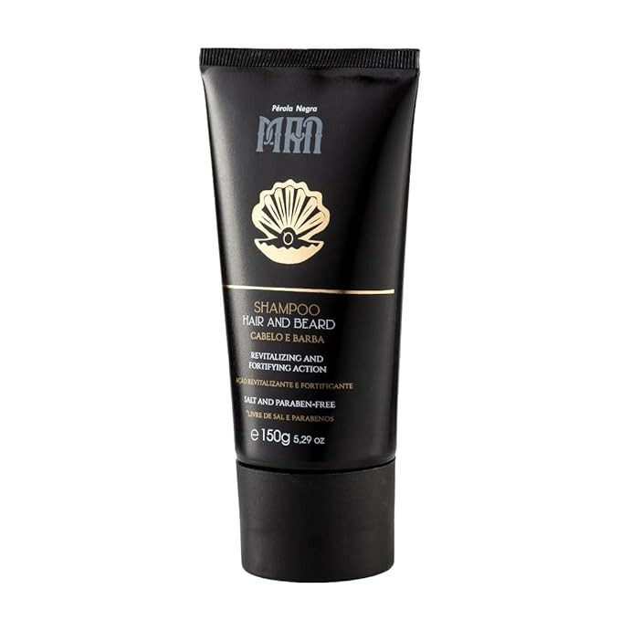 PÉROLA NEGRA Shampoo Hair and Beard for men, Revitalizing and Fortifying Action, Salt and Paraben-Free 5.29 oz